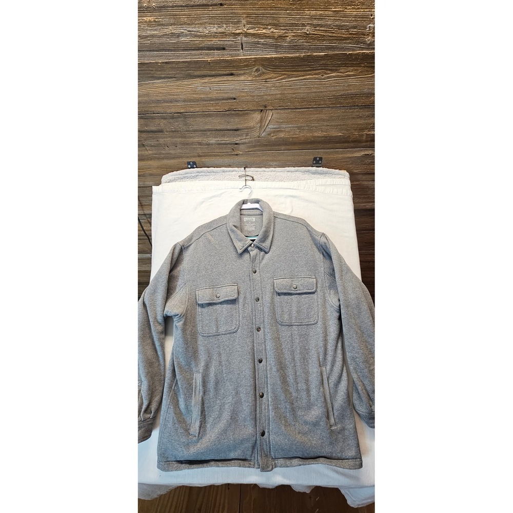 Duluth Trading Co Mens XL Fleece Lined Shirt Jacket Gray Snap Front Workwear